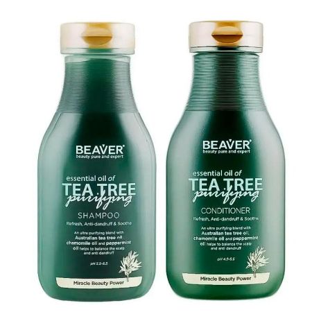 Набір для жирного волосся Beaver Essential Oil of Tea Tree Purifying шампунь та кондиціонер, 2х350 мл