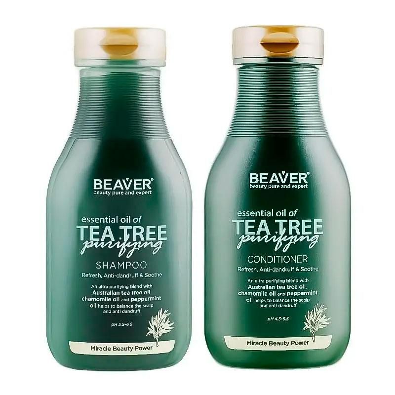 Набір для жирного волосся Beaver Essential Oil of Tea Tree Purifying шампунь та кондиціонер, 2х350 мл Набір для жирного волосся Beaver Essential Oil of Tea Tree Purifying шампунь та кондиціонер, 2х350 мл