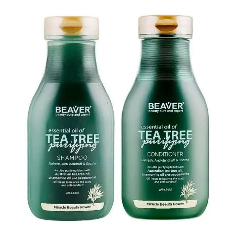 Набір для жирного волосся Beaver Essential Oil of Tea Tree Purifying шампунь та кондиціонер, 2х350 мл