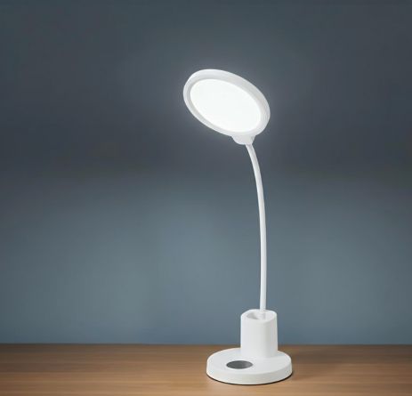 Настільна лампа світлодіодна акумуляторна гнучка з підставкою для ручок, модель VALESO 1988 біла