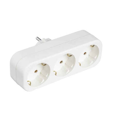 Мережевий розгалужувач 3-містний з заземленням прямий білий ТW-1004