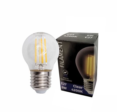 Лампочка LED SIRIUSSTAR filament clear 4402 6W (G45-4200K-E27) Лампочка LED SIRIUSSTAR filament clear 4402 6W (G45-4200K-E27)
