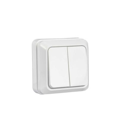 Выключатель 2-клавишный накладной белый Valeso BW-1002