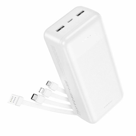 Повербанк Hoco J163B 30000mAh + кабеля 4в1 USB-А/ Lightning/ Type-C/ MicroUSB white