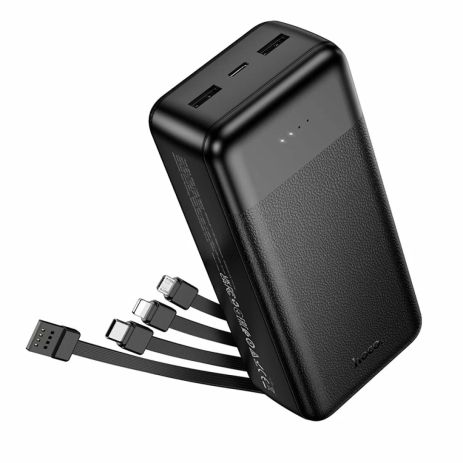 Повербанк Hoco J163B, 30000mAh, 10W + кабелі 4в1 USB-А, Lightning, Type-C, MicroUSB, black