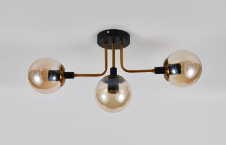 Люстра потолочная на 3 плафона VALESO DX2102-3, патрон E27, Черный+Золото