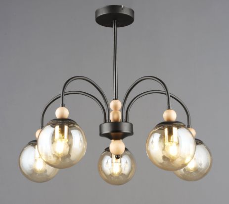 Потолочная люстра на 5 плафонов N6618/5 Черный+Дерево Потолочная люстра на 5 плафонов N6618/5 Черный+Дерево