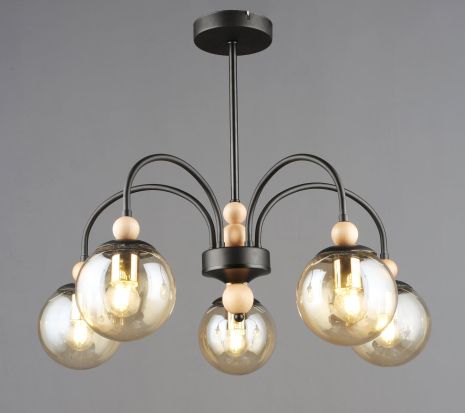 Потолочная люстра на 5 плафонов N6618/5 Черный+Дерево