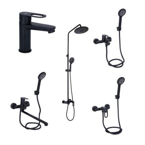 Комплект смесителей для ванной комнаты Lidz Latwa 001Black+Lidz Latwa 006Black+Lidz Latwa 005Black+Lidz Latwa