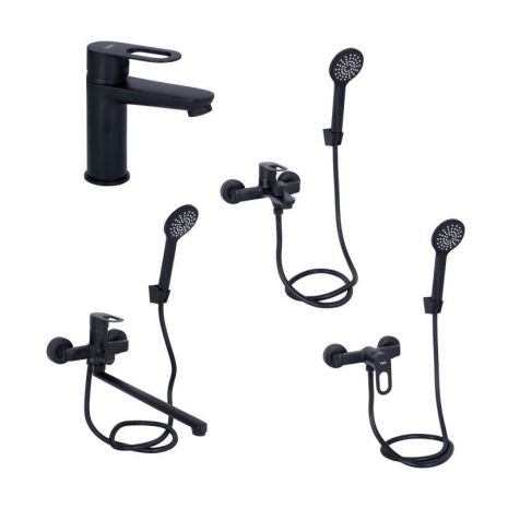 Комплект смесителей для ванной комнаты Lidz Latwa 001Black+Lidz Latwa 006Black+Lidz Latwa 005Black+Lidz Latwa