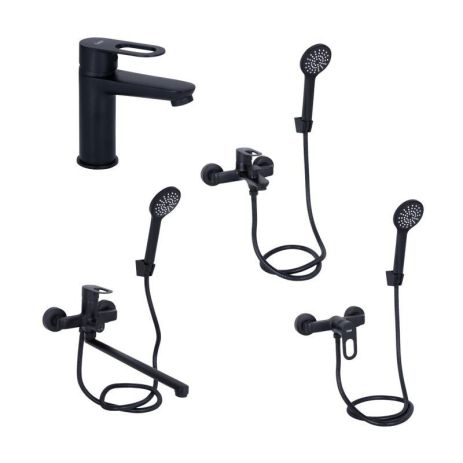 Комплект смесителей для ванной комнаты Lidz Latwa 001Black+Lidz Latwa 006Black+Lidz Latwa 005Black+Lidz Latwa