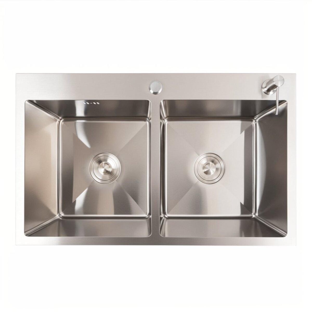 Нержавеющая кухонная мойка CM 78*48 VALESO Handmade, две чаши (круглый сифон, 3.0/0.8) Нержавеющая кухонная мойка CM 78*48 VALESO Handmade, две чаши (круглый сифон, 3.0/0.8)