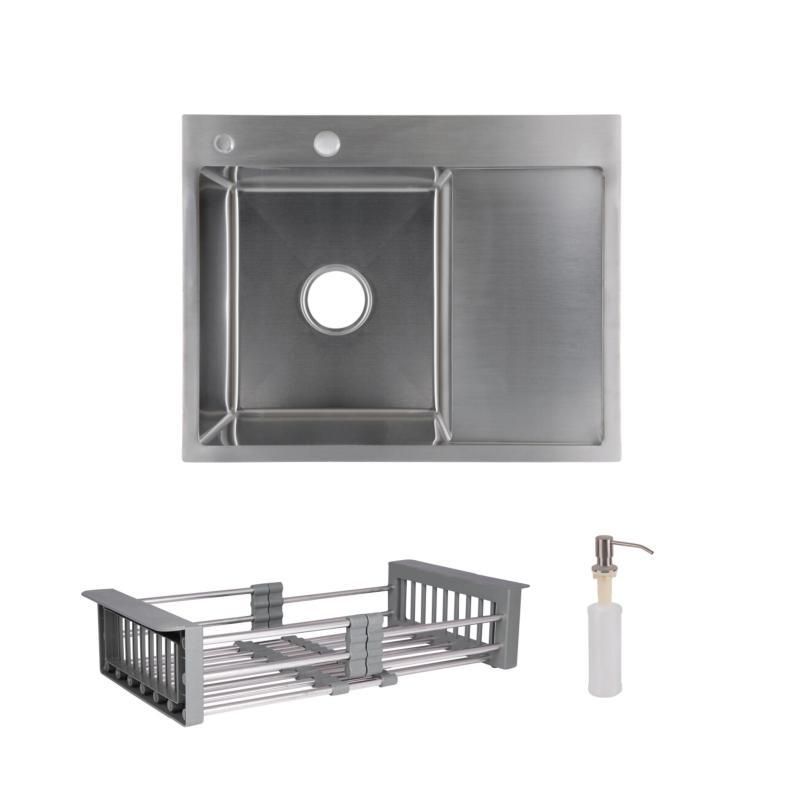 Комплект Lidz Handmade H6350R мийка для кухні інтегрована крило праворуч Brushed у комплекті з козирою Комплект Lidz Handmade H6350R мийка для кухні інтегрована крило праворуч Brushed у комплекті з козирою