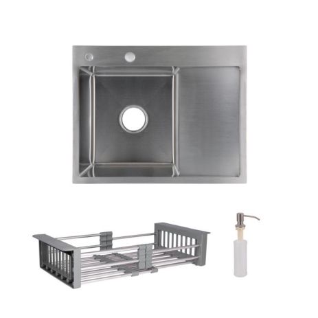 Комплект Lidz Handmade H6350R мийка для кухні інтегрована крило праворуч Brushed у комплекті з козирою Комплект Lidz Handmade H6350R мийка для кухні інтегрована крило праворуч Brushed у комплекті з козирою