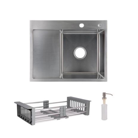 Комплект Lidz Handmade H6350L мийка для кухні інтегрована крило зліва Brushed у комплекті з кошиком Комплект Lidz Handmade H6350L мийка для кухні інтегрована крило зліва Brushed у комплекті з кошиком