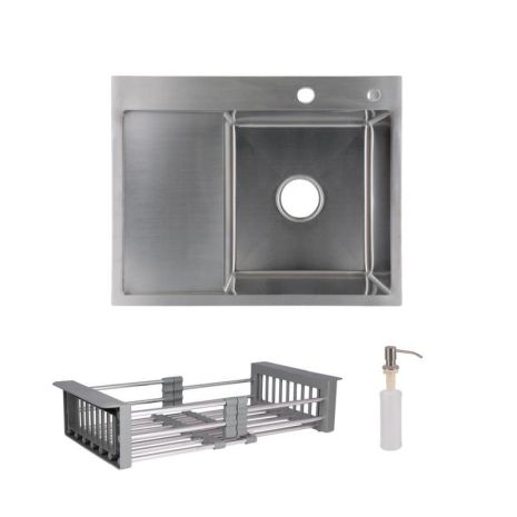 Комплект Lidz Handmade H6350L мийка для кухні інтегрована крило зліва Brushed у комплекті з кошиком