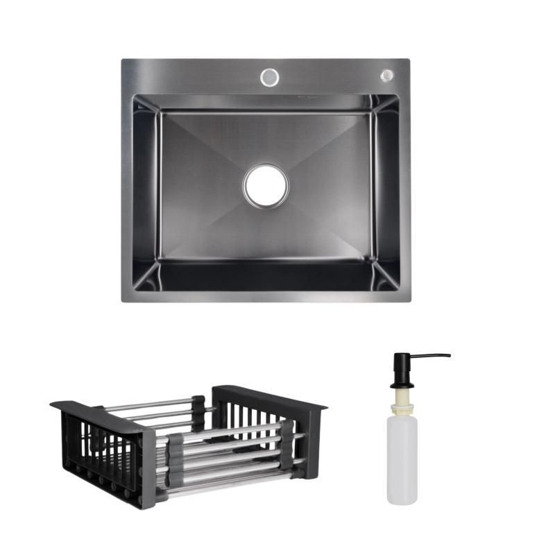 Комплект Lidz Handmade H6050B Мийка для кухні інтегрована BlackPVD у комплекті з дозатором + Lidz K01B Комплект Lidz Handmade H6050B Мийка для кухні інтегрована BlackPVD у комплекті з дозатором + Lidz K01B
