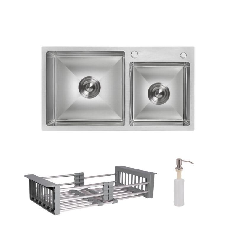 Комплект Lidz Handmade H7843 Мийка для кухні з двома чашами інтегрована Brushed у комплекті з дозатором + Комплект Lidz Handmade H7843 Мийка для кухні з двома чашами інтегрована Brushed у комплекті з дозатором +