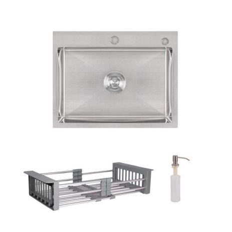 Комплект Lidz Handmade H5845 Мийка для кухні інтегрована Brushed у комплекті з дозатором + Lidz K01G Комплект Lidz Handmade H5845 Мийка для кухні інтегрована Brushed у комплекті з дозатором + Lidz K01G