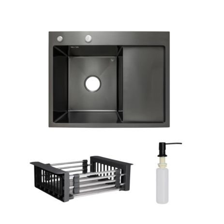 Комплект Lidz Handmade H6350BR Мийка для кухні інтегрована крило праворуч BlackPVD у комплекті з дозатором + Комплект Lidz Handmade H6350BR Мийка для кухні інтегрована крило праворуч BlackPVD у комплекті з дозатором +