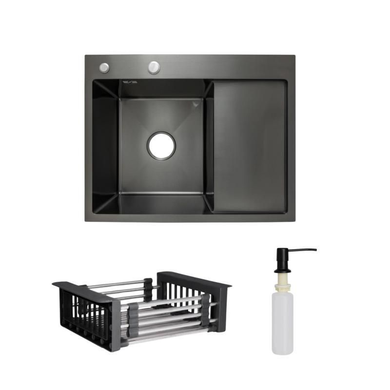 Комплект Lidz Handmade H6350BR Мийка для кухні інтегрована крило праворуч BlackPVD у комплекті з дозатором + Комплект Lidz Handmade H6350BR Мийка для кухні інтегрована крило праворуч BlackPVD у комплекті з дозатором +