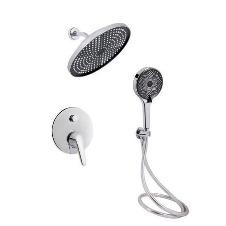 Комплект для душа Qtap Chrome: Смеситель QTOS6212107ODC + Лейки (QTRUC125CRM45952,QTHLA107CRM45948) + Шланг