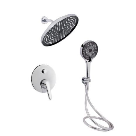 Комплект для душа Qtap Chrome: Смеситель QTOS6212107ODC + Лейки (QTRUC125CRM45952,QTHLA107CRM45948) + Шланг