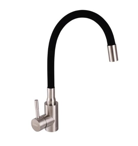 Смеситель для кухни с гибким силиконовым изливом Haiba SUS 011 Reflector Black