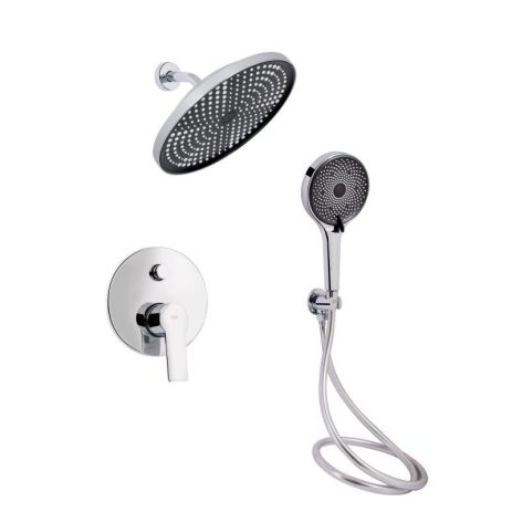 Комплект для душа Qtap Chrome: Смеситель QTUST6216107ODC + Лейки (QTRUC125CRM45952,QTHLA107CRM45948) + Шланг
