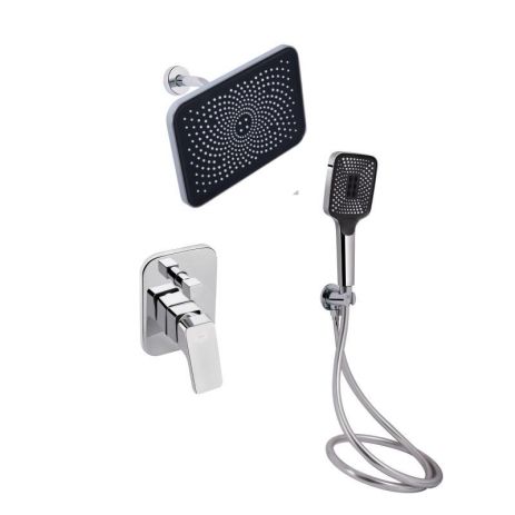 Комплект для душа Qtap Chrome: Смеситель QTNAM6225102NC + Лейки (QTRUC125CRM45954,QTHLA107CRM45784) + Шланг