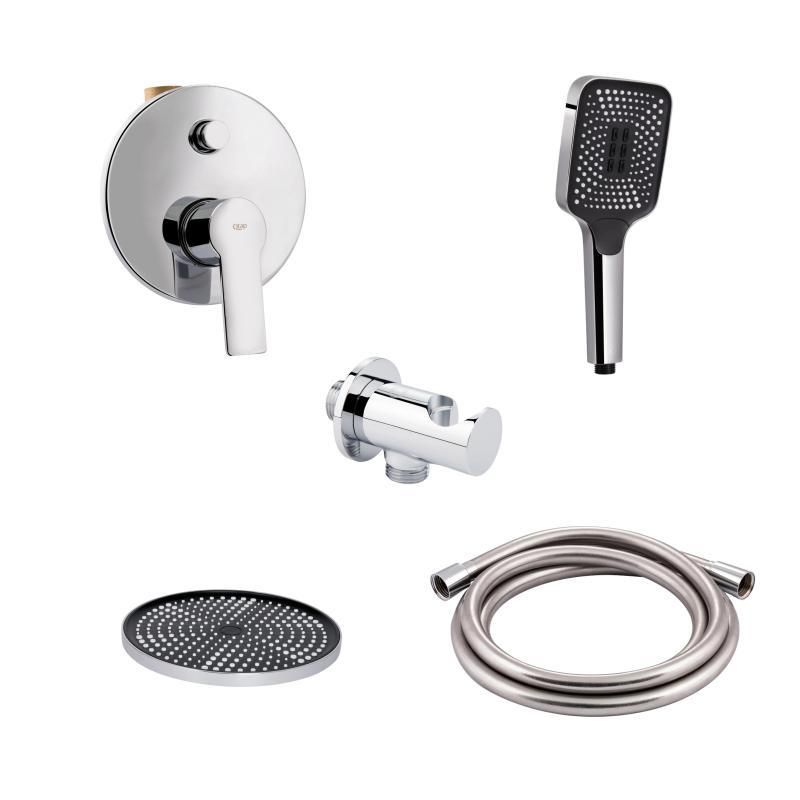 Комплект для душа Qtap Chrome: Смеситель QTUST6216107ODC + Лейки (QTRUC125CRM45952,QTHLA107CRM45948) + Шланг Комплект для душа Qtap Chrome: Смеситель QTUST6216107ODC + Лейки (QTRUC125CRM45952,QTHLA107CRM45948) + Шланг