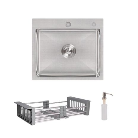 Комплект Lidz Handmade H5045 Мийка для кухні інтегрована Brushedв комплекті з дозатором + Lidz K01G