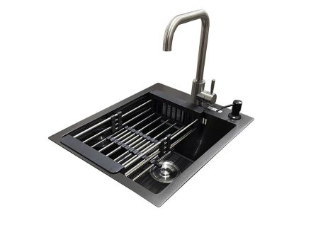 Комплект мийка + змішувач Romzha Arta U-350S BL (B). Чорна мийка з нержавіючої сталі зі змішувачем