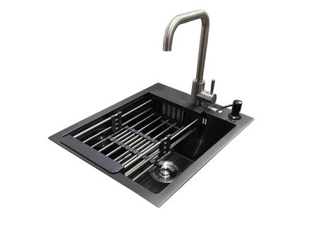 Комплект мийка + змішувач Romzha Arta U-350S BL (B). Чорна мийка з нержавіючої сталі зі змішувачем