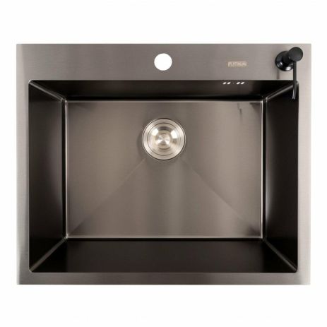 Кухонна мийка 60*50 PVD чорна Platinum Handmade (сифон круглий, 3,0/0,8)