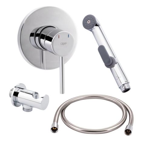 Комплект для гігієнічного душу Qtap Spring Chrome: Змішувач QTSPRCRM + Під'єднання з тримачем QTCRMBH030