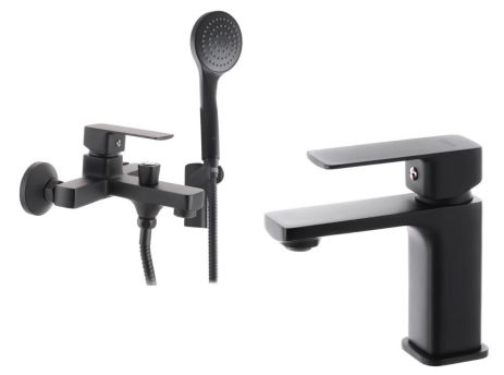 Набор смесителей для ванной 2 в 1 Haiba Kubus 009 Euro Black + Haiba Kubus 001 Black