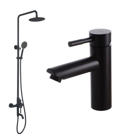 Набор смесителей 2 в 1 Душевая колонна Mixxus SUS-009-J Black и смеситель для умывальника SUS 001 A Black