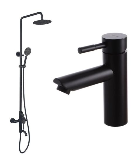 Набор смесителей 2 в 1 Душевая колонна Mixxus SUS-009-J Black и смеситель для умывальника SUS 001 A Black Набор смесителей 2 в 1 Душевая колонна Mixxus SUS-009-J Black и смеситель для умывальника SUS 001 A Black