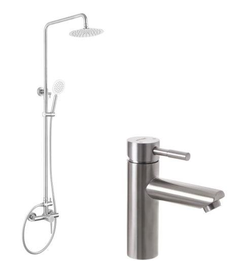 Набор смесителей 2 в 1 Душевая колонна и смеситель для умывальника Mixxus SUS 003J + Mixxus SUS 001A Набор смесителей 2 в 1 Душевая колонна и смеситель для умывальника Mixxus SUS 003J + Mixxus SUS 001A