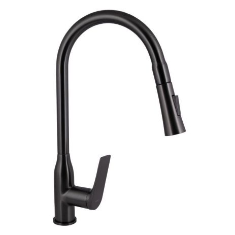 Змішувач для кухні Vlasta New з висувним виливом QTVLA344GMB45647 Gunmetal Black PVD Qtap