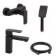 Набор смесителей Qtap 5 в 1 Lipno для душа с душевым гарнитуром (QTLIPNO1023101CB + QTLIPNO4023101CB) чёрный