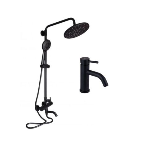 Комплект смесителей Lidz Aria Black: Душевая система LDARI1031BLA43370 + Смеситель для раковины