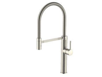 Змішувач для кухні з гнучким виливом латунь SPARK 017 SS COLOR нержавіюча сталь