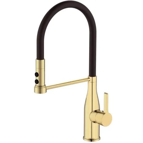 Змішувач для кухні з гнучким виливом MIX SUMMER 017 BRUSHED GOLD REFL.BLACK золото