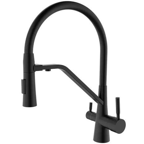 Змішувач для кухні латунний з гнучким виливом та під фільтр MAGNET 021 BLACK REFL.BLACK