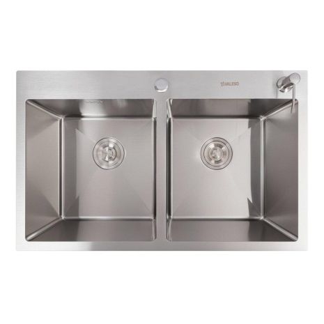 Кухонная мойка 78*48 нержавейка на две чаши Platinum Handmade (круглый сифон, 3.0/0.8)