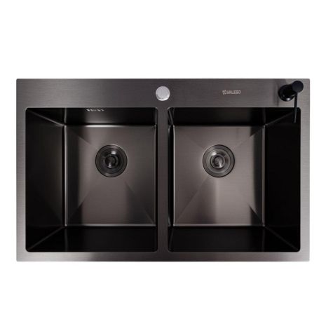78*48 Мийка на дві чаші PVD чорна Valeso Handmade (3.0/0.8)