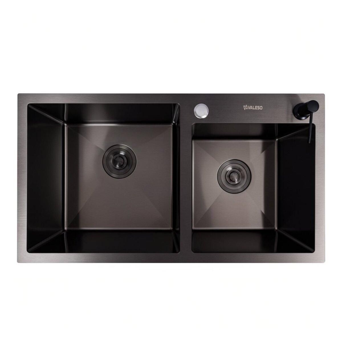 78*43 Мийка на дві чаші PVD чорна Valeso Handmade (3.0/0.8) 78*43 Мийка на дві чаші PVD чорна Valeso Handmade (3.0/0.8)