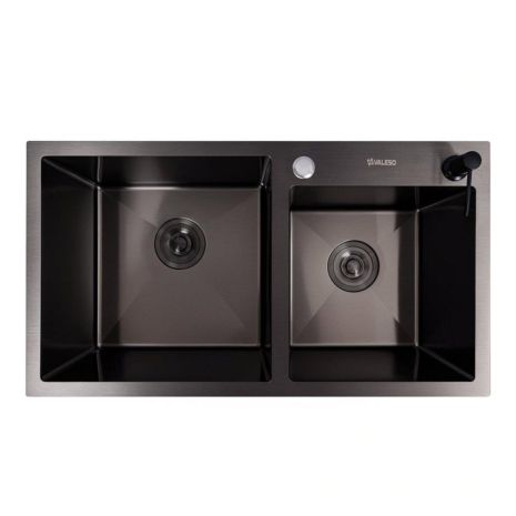 78*43 Мийка на дві чаші PVD чорна Valeso Handmade (3.0/0.8)